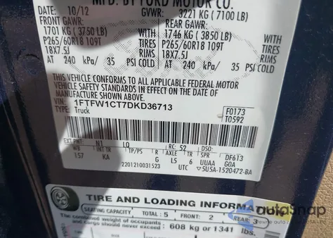 2013 Ford F-150 King Ranch из США, поврежденный, VIN 1FTFW1CT7DKD36713